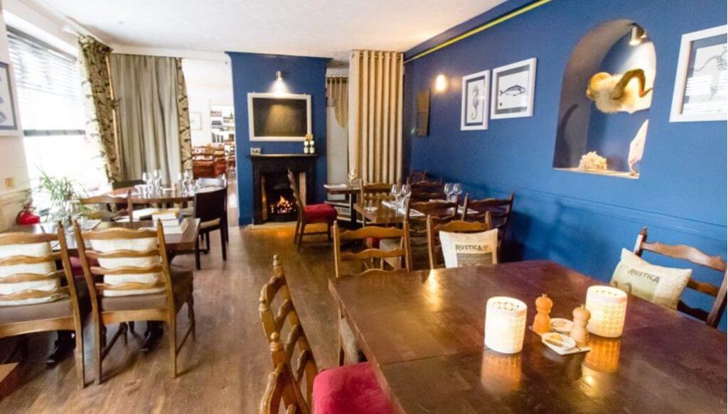 Blue dining room at the Blue Plate, Downderry, South East Cornwall