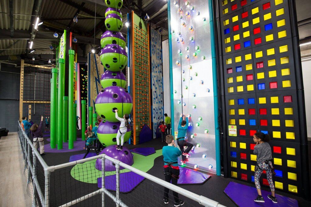 A range of climbing walls at Clip n Climb